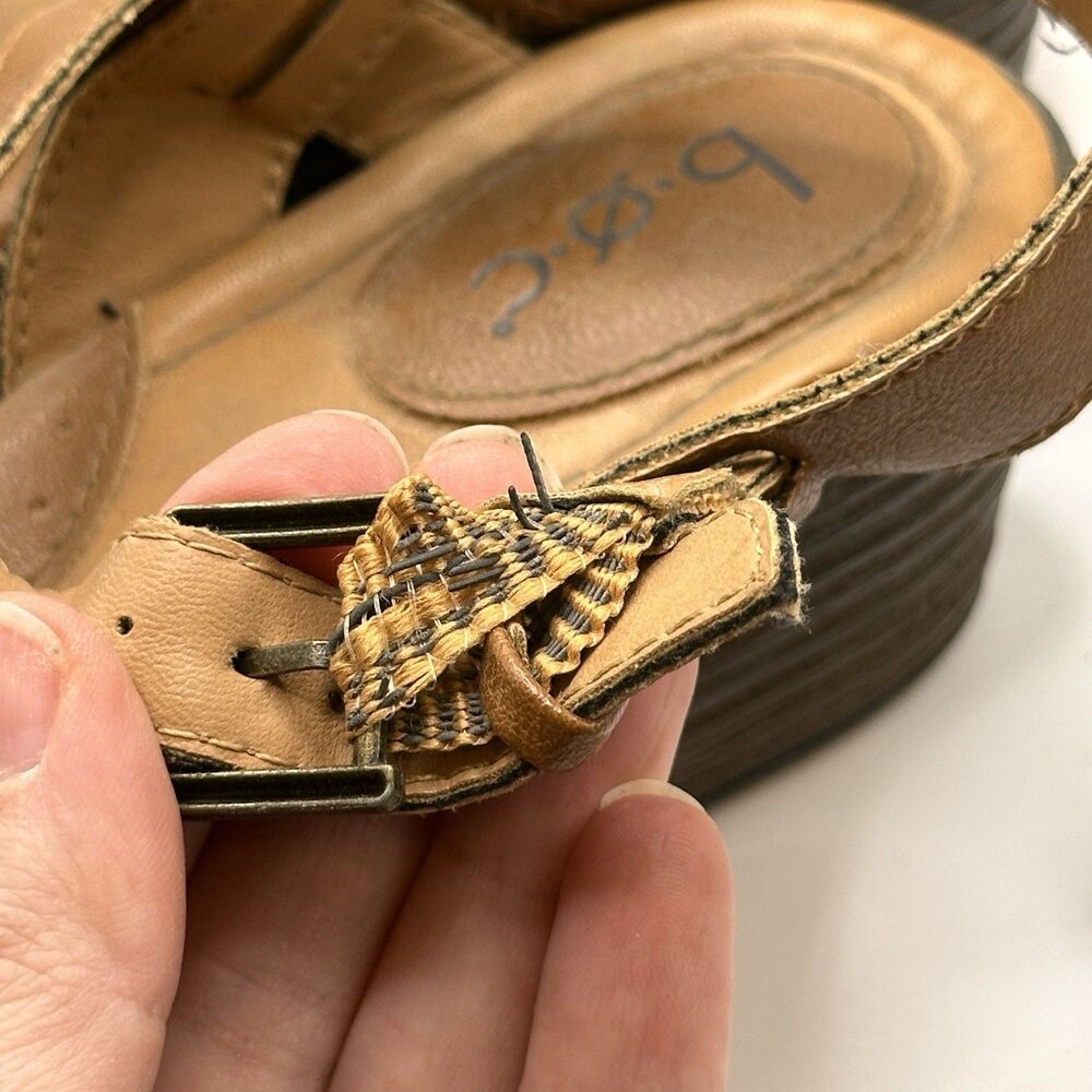 B.O.C Sandals Women Size 7M Tan Faux Leather Platform Wedge Heel Comfort Shoes - Picture 6 of 11